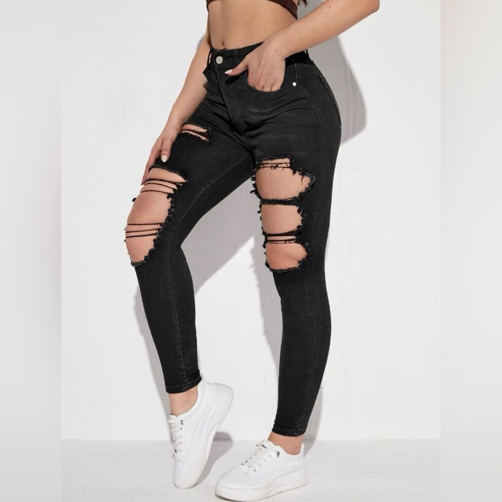 SHEIN Washed Cutout Skinny Jeans